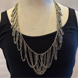 BCBGmaxazria Chain Fringe Necklace in silver, gold & gunmetal